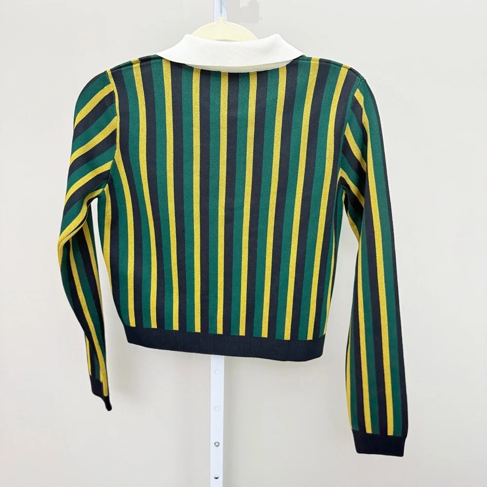 Zara Striped Green and Yellow Collared Sweater size S new with tags - Picture 4 of 5